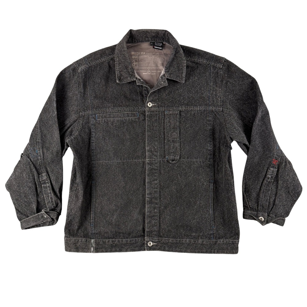 Mecca USA Denim Jacket‎ Mens XL Black Therapy Button Front Distressed Streetwear